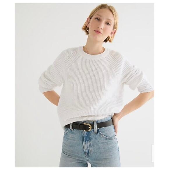J.Crew Ivory Fisherman Cotton Knit Crewneck Long Sleeve Pullover Sweater Size M - Picture 1 of 12